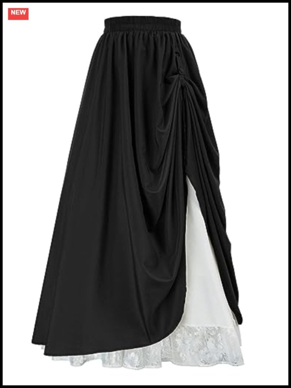 Women's Retro Victorian Layered Ruffled Maxi Skirt Elastic Waist Medieval Long